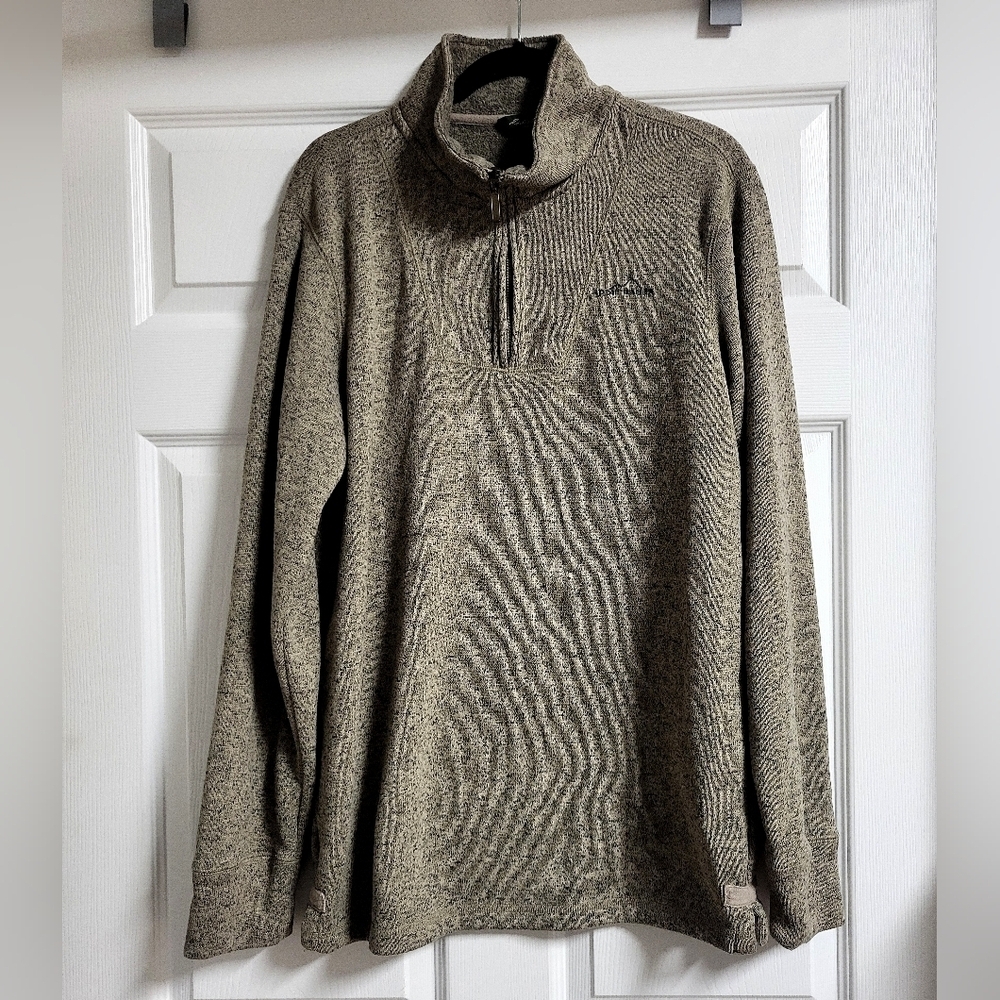Eddie Bauer Men's Beige And Black 1/4 Zip Fleece Lined Sweater - Size TL